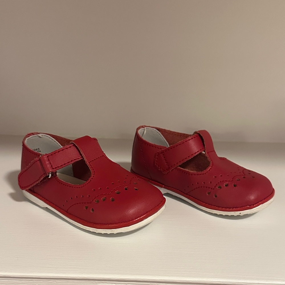 Angel Kids Red Dress Shoes with Strap